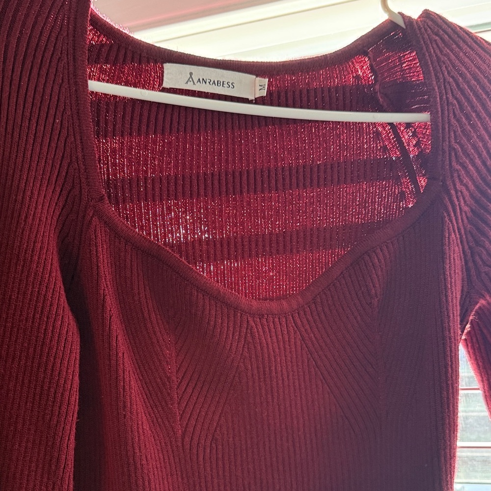 Deep Red Ribbed Knit Dress - Picture 3 of 3